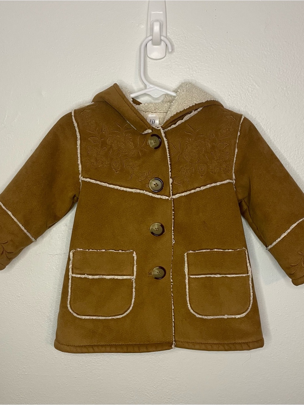 Baby GAP 12-18 Month Faux-Suede Hooded Coat with Sherpa Trim